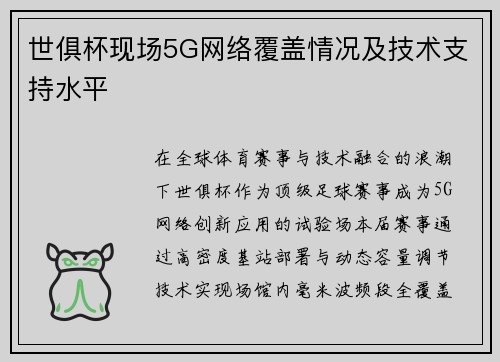 世俱杯现场5G网络覆盖情况及技术支持水平